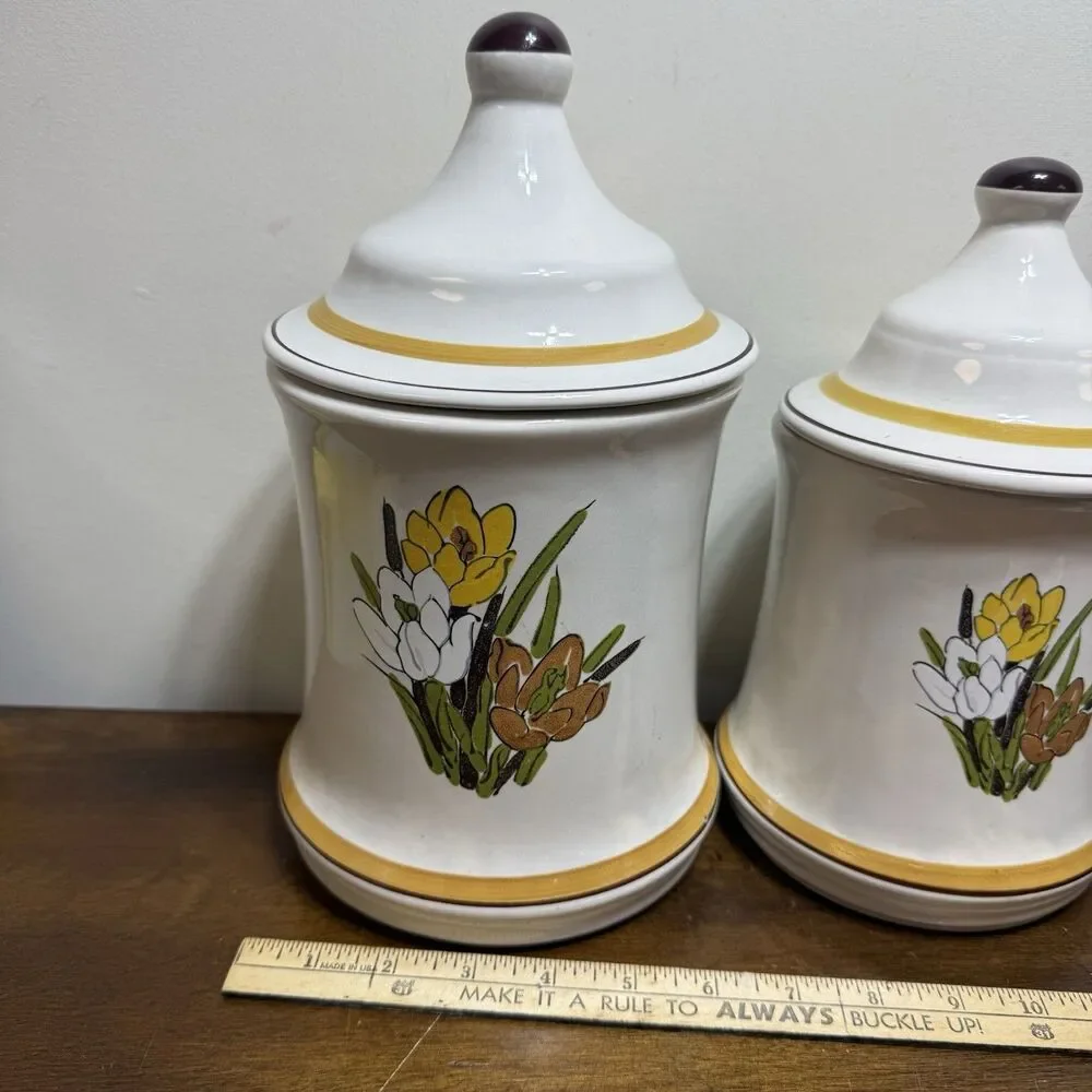 Vtg 70s Acsons Adela Canister Set Of 2 Mid Century Retro Floral Grandma Cottage